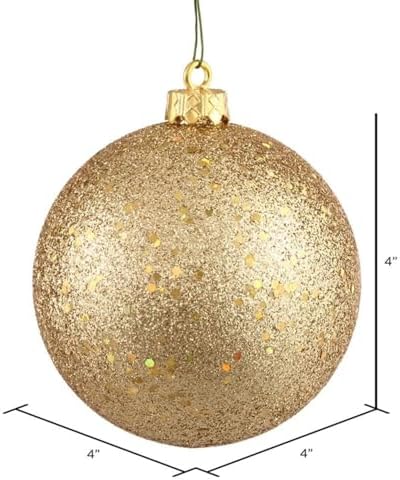 Vickerman 4 Inch Plastic Ball Ornaments Sequin Gold Set of 6