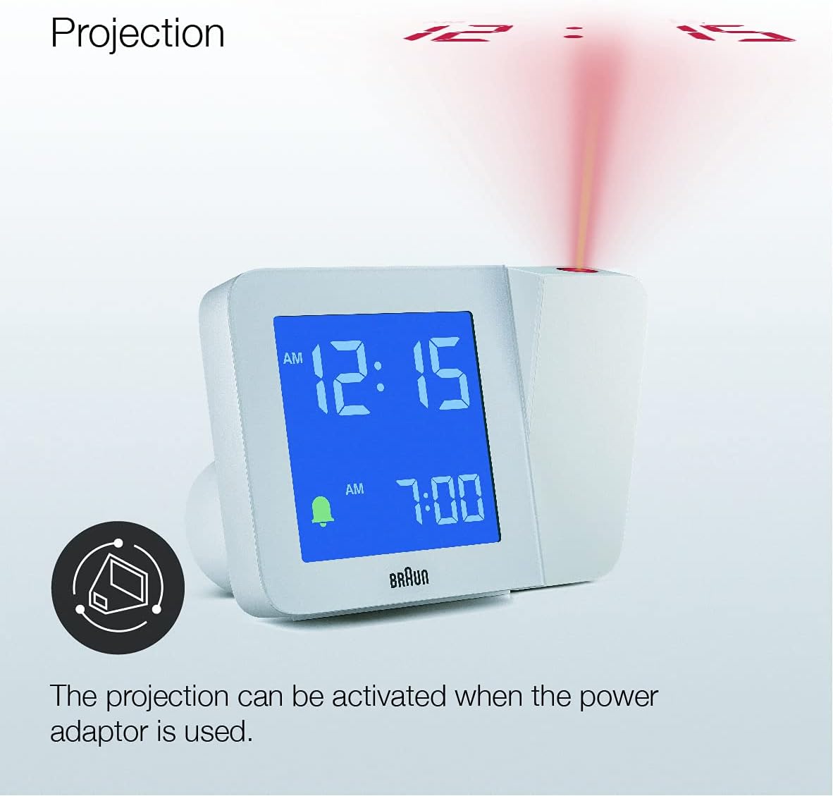 Braun Digital Projection Alarm Clock with 4 Backlight Options and Negative LCD Display