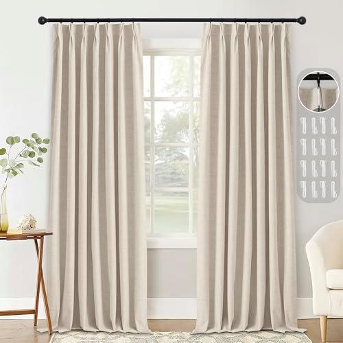 StangH Pinch Pleat Linen Curtains 84 Inches Long 2 Panels Total Room Darkening