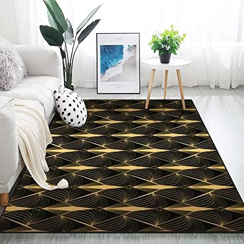 Modern 3D Art Deco Black Gold Shells Rug for Living Room