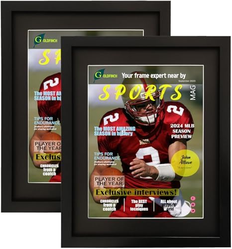 2 Pack Sports Magazine Frame with Black Matting and Hangers