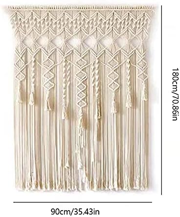 Boho Macrame Curtain for Window Doorway Handmade Beige
