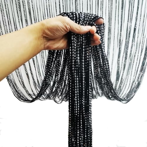 Ave Split 2Pack Decorative Door String Curtain Black