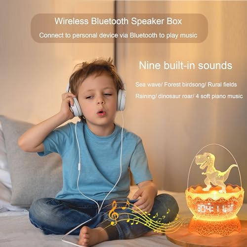 Cute Dinosaur Egg Alarm Clock with Night Light and Bluetooth Speaker