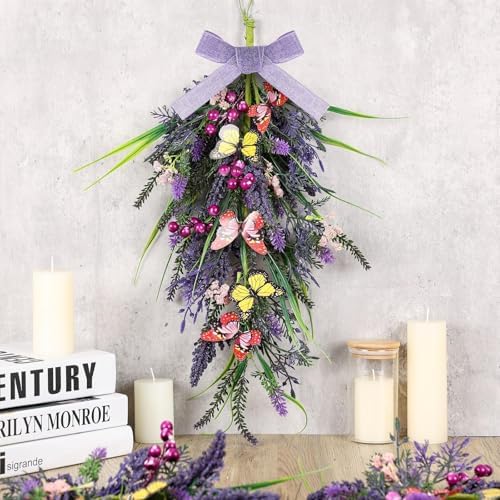 2 Pcs 24 Inch Artificial Lavender Teardrop Wreaths