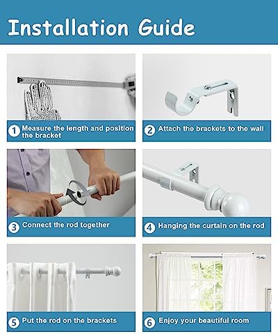 HOSKO Curtain Rod Kit 1 Inch 30-44 Inches Window