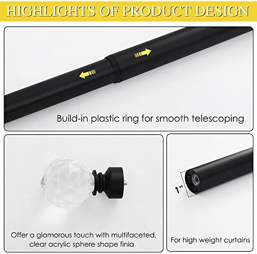 NICETOWN Adjustable Curtain Rods 28-48 Inch Matte Black
