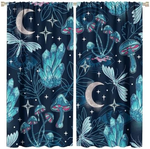 Fantasy Mushroom Moon Eyes Decor Curtains W42xL45 Inch