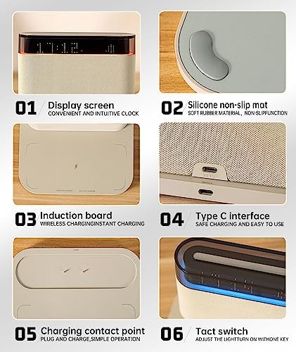 Bluetooth Alarm Clock with Wireless Charging and Night Light