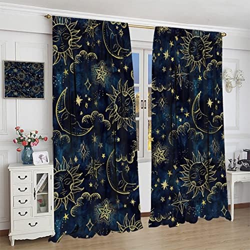 Sun and Moon Curtains Bohemian Art Design 2 Panels 42x45 Inches