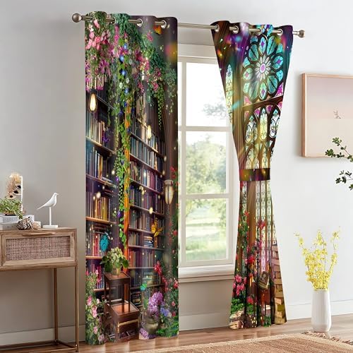 Fantasy Library Blackout Curtains 2 Panel Set