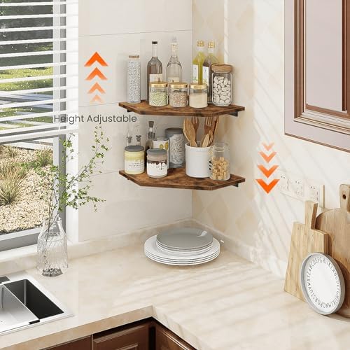 Homode Corner Shelf Wall Mount Set of 2 Rustic Brown