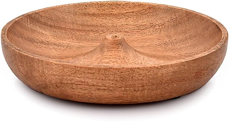EDHAS Acacia Wood Round Incense Holder for Home and Office