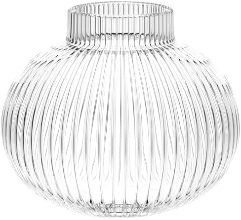 YANWE1 Round Ribbed Glass Vase 6 Inches