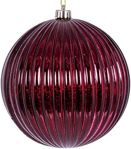 Vickerman 8 Inch Burgundy Shiny Lined Mercury Ball Ornament