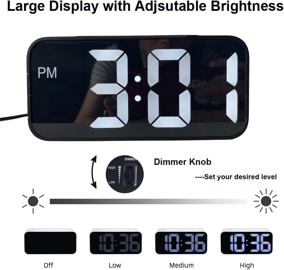 Square LED Single Alarm Clock with Snooze and USB Port