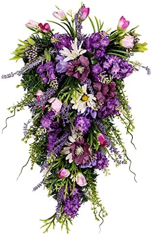 Floral Swag Decorative Teardrop Wreath Purple