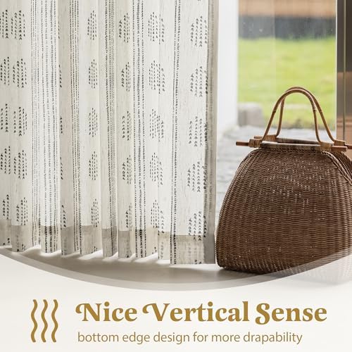 Boho Linen Curtains 2 Panels Black on Beige