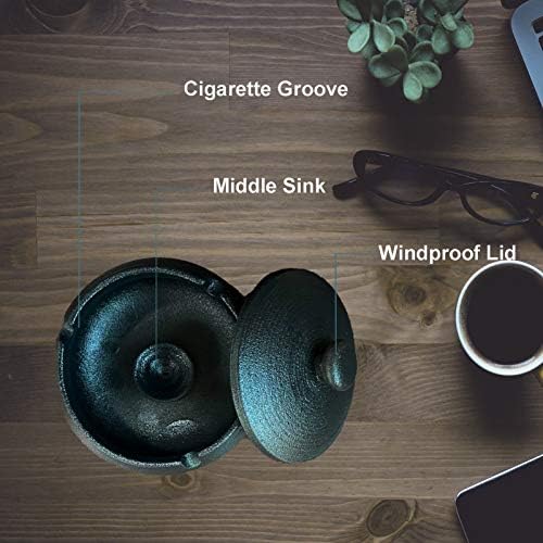 Ceramic Cigarette Ashtray with Lid - Black