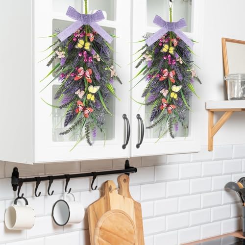 2 Pcs 24 Inch Artificial Lavender Teardrop Wreaths