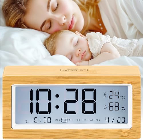 Navaris Digital Alarm Clock with Bamboo Frame and LCD Display 1
