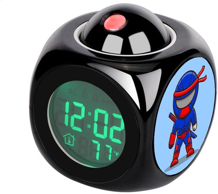 YPFDC Cute Ninja Alarm Clock with Projection and Temperature Display