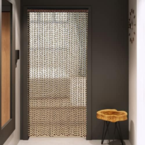 Wood and Bamboo Beaded Curtain for Doorway Room Divider