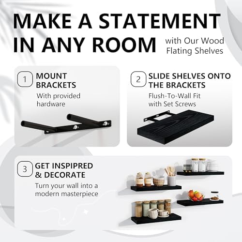 Venusmiles 3 Piece Oak Floating Wall Shelves