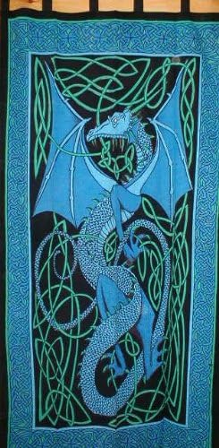 Celtic Dragon Tab Top Curtain Blue 44x88