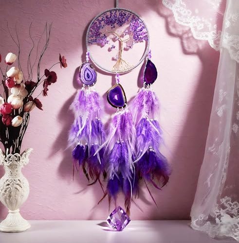 Purple Dream Catcher with Agate Stone and Chakra Gemstone