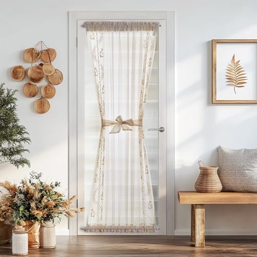 Jinchan French Sheer Door Curtain with Tie Up Bows