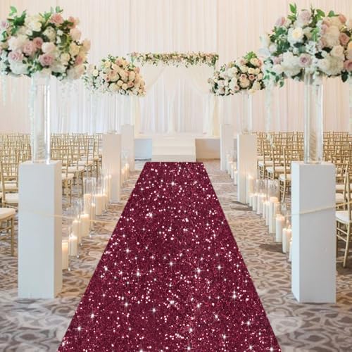 Burgundy Glitter Sequins Aisle Runner 4ft x 15ft