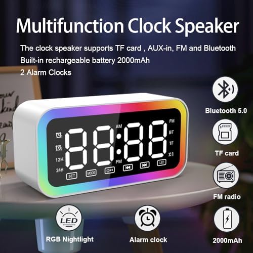 Big Digital Dual Alarm Clock with Bluetooth Speaker and LED Lights