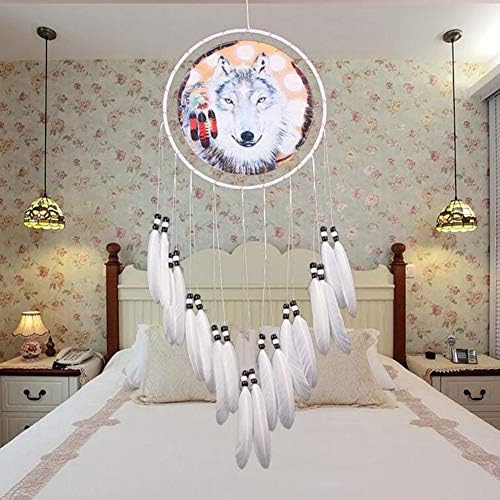 Wolf Dream Catcher Handmade White Feather Decor