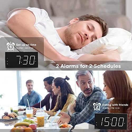 75 Inch LED Alarm Clock with Dual Alarms and USB Charging