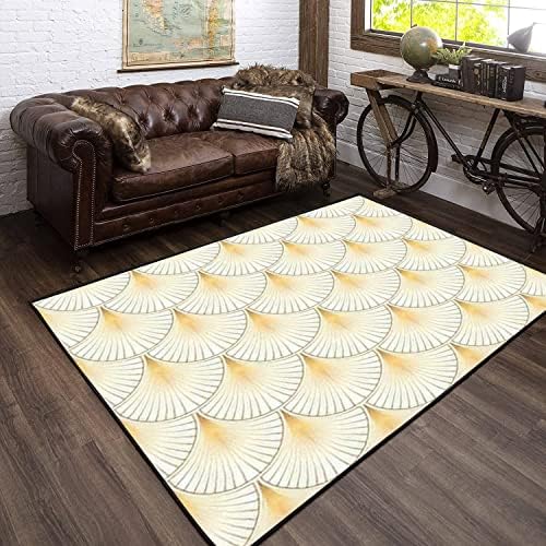 Modern 3D Art Deco Area Rug Seamless White Gold Shells Yoga Mat