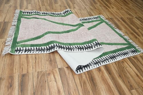 Art of Jaipur Cotton Runner Rug 4x8 Green Block Printed Dhurrie