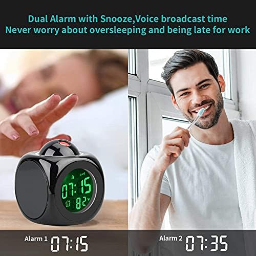 Voice Talking LED Time Temperature Alarm Clock for Bedroom and Office - Black