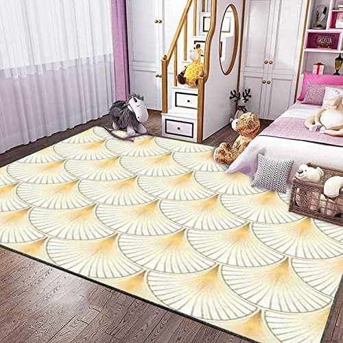Modern 3D Art Deco Area Rug Seamless White Gold Shells Yoga Mat