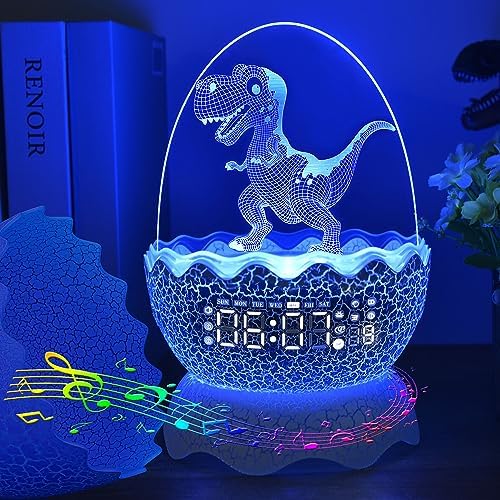 Cute Dinosaur Egg Alarm Clock with Night Light and Bluetooth Speaker