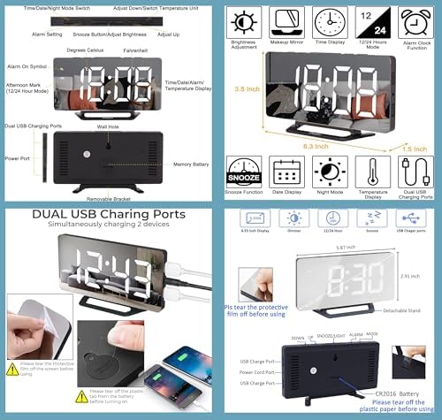 DCHOOD Digital Mirror Alarm Clock with USB Ports