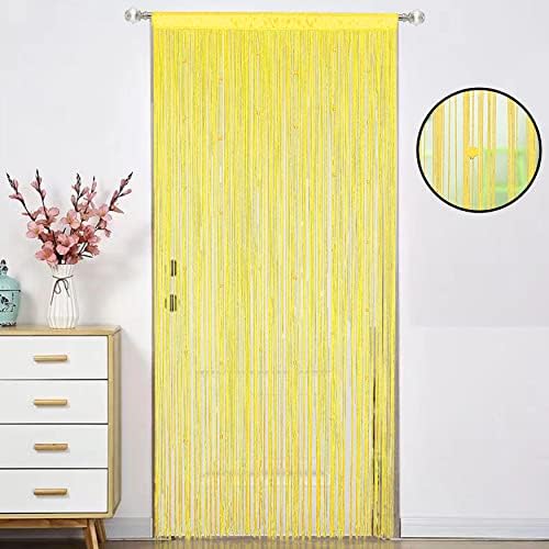 Beaded Curtain Door Divider with Telescopic Rod Yellow 100x200cm