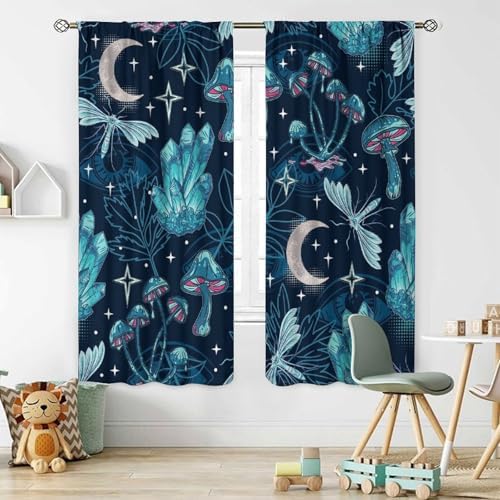 Fantasy Mushroom Moon Eyes Decor Curtains W42xL45 Inch
