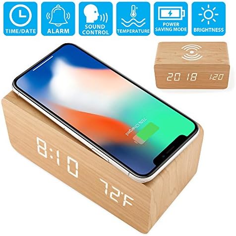 OCT17 Wood Alarm Clock with Qi Wireless Charging