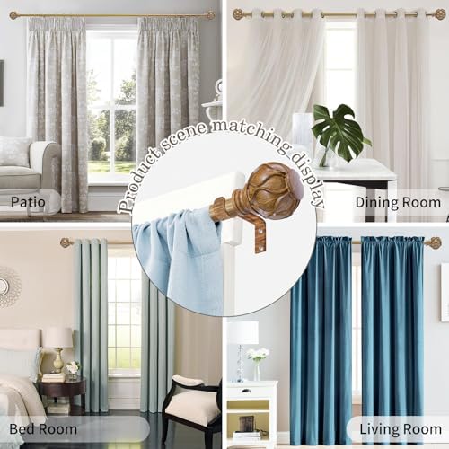 EQURROY Wood Curtain Rod for Windows 28-48 Inches