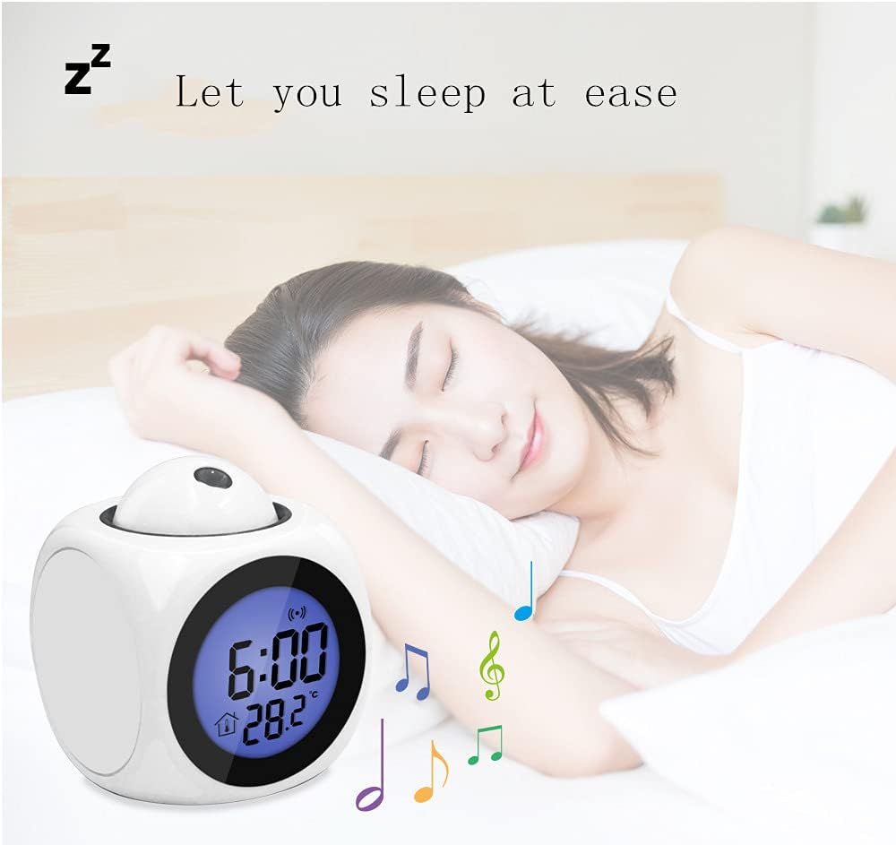 Smart Alarm Projection Clock with Voice and Temperature Display