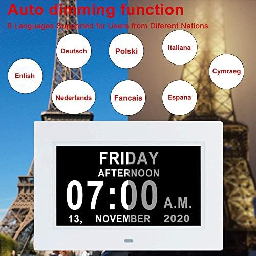 Aowasi 7 Inch Dementia Friendly Clock with 12 Alarms