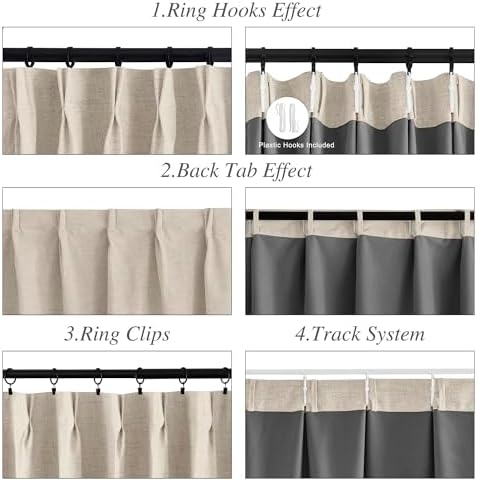 StangH Pinch Pleat Linen Curtains 84 Inches Long 2 Panels Total Room Darkening
