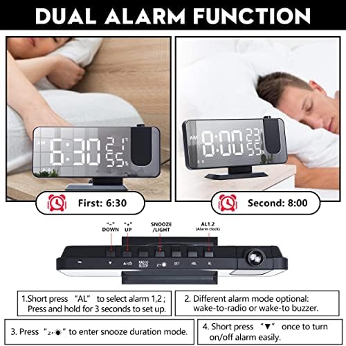 THE CEO Dual Alarm Clock with Ceiling Projection and USB Charging