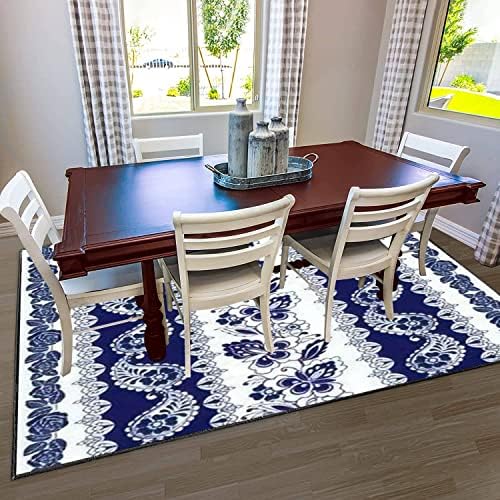 Modern 3D Area Rugs Set with Blue Floral Motifs
